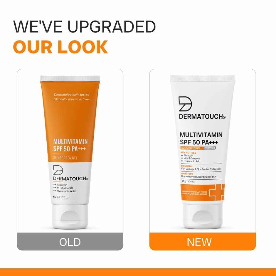 Dermatouch Multivitamin Spf 50 Pa+++ Sunscreen Gel Uva-Uvb Protection Zero White Cast Unisex