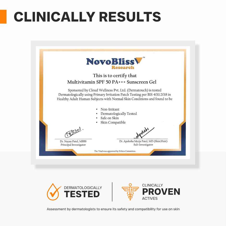 Dermatouch Multivitamin Spf 50 Pa+++ Sunscreen Gel Uva-Uvb Protection Zero White Cast Unisex