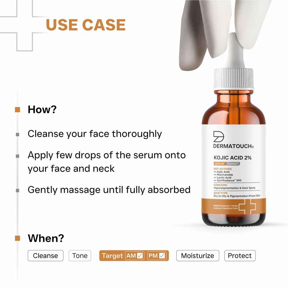 Dermatouch Kojic Acid 2% Serum Best For Hyperpigmentation & Uneven Skin Tone For Both Men & Women