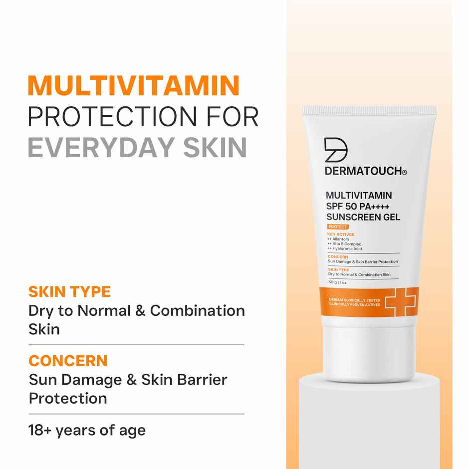 Dermatouch Multivitamin SPF 50 PA++++ Sunscreen Gel UVA-UVB Protection Zero White Cast Unisex
