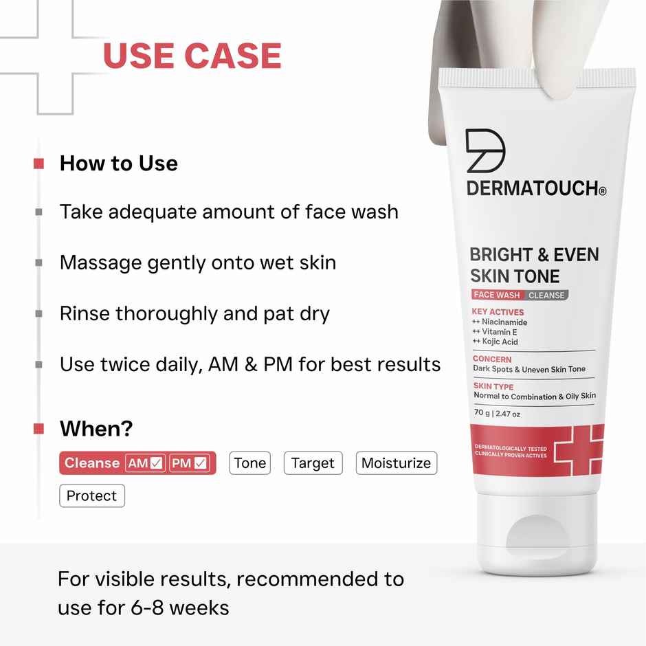 Dermatouch Bright & Even Tone Face Wash With Niacinamide Vitamin E & Kojic Acid Uneven Tone