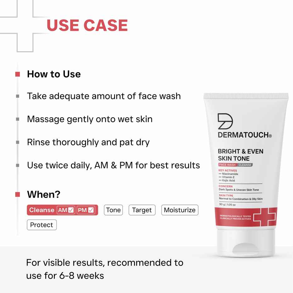 Dermatouch Bright & Even Tone Face Wash With Niacinamide Vitamin E & Kojic Acid Uneven Tone