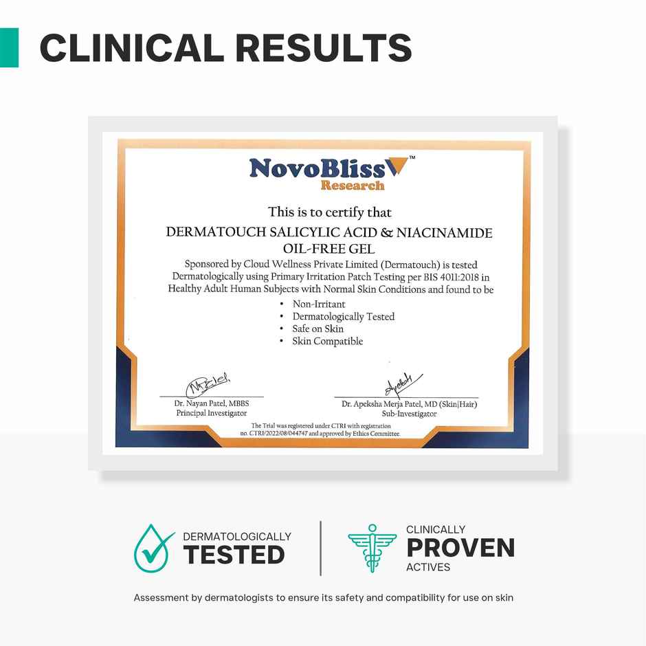 Dermatouch Salicylic Acid 2% Niacinamide 6% Anti-Acne Oil-Free Gel For Active Acne