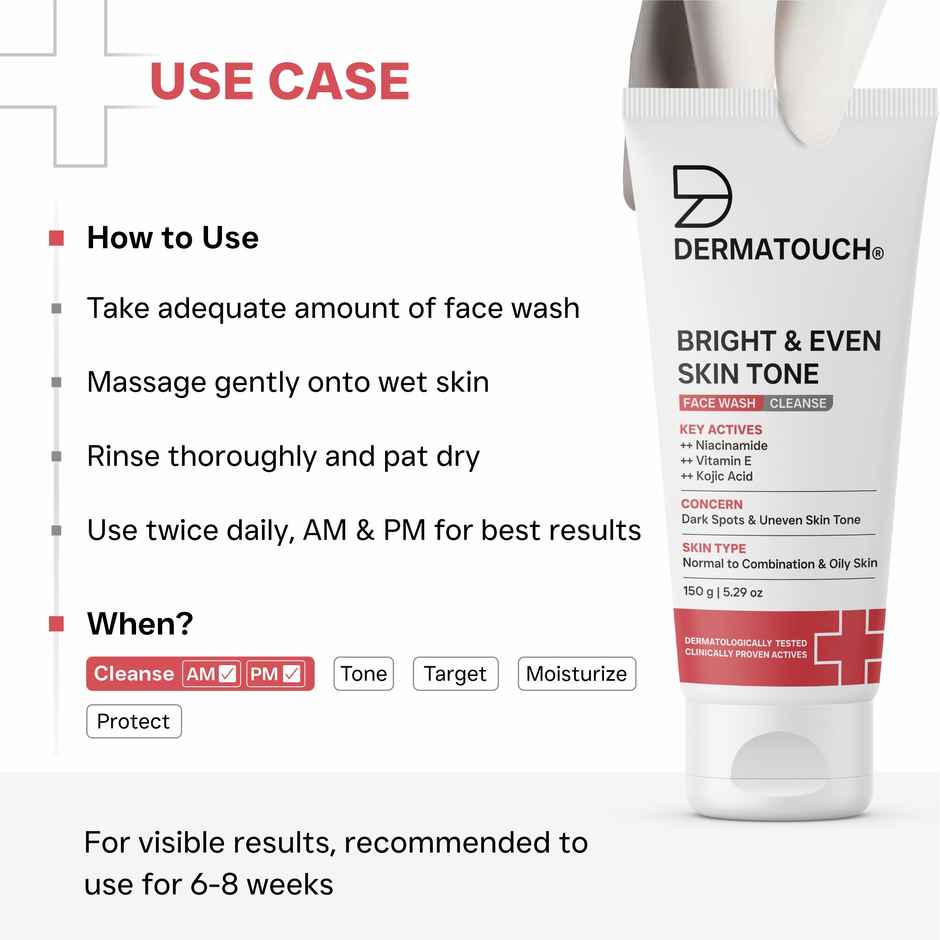 Dermatouch Bright & Even Tone Face Wash With Niacinamide Vitamin E & Kojic Acid Uneven Tone