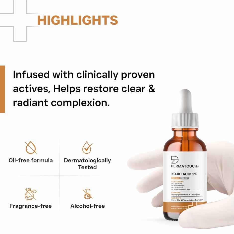 Dermatouch Kojic Acid 2% Serum Best For Hyperpigmentation & Uneven Skin Tone For Both Men & Women