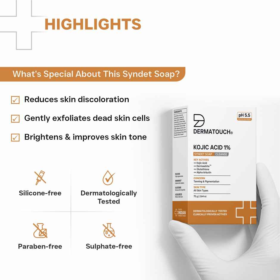 Dermatouch Kojic Acid 1% Soap With Glutathione For Pigmentation & Sun Damage Soap For Men & Women