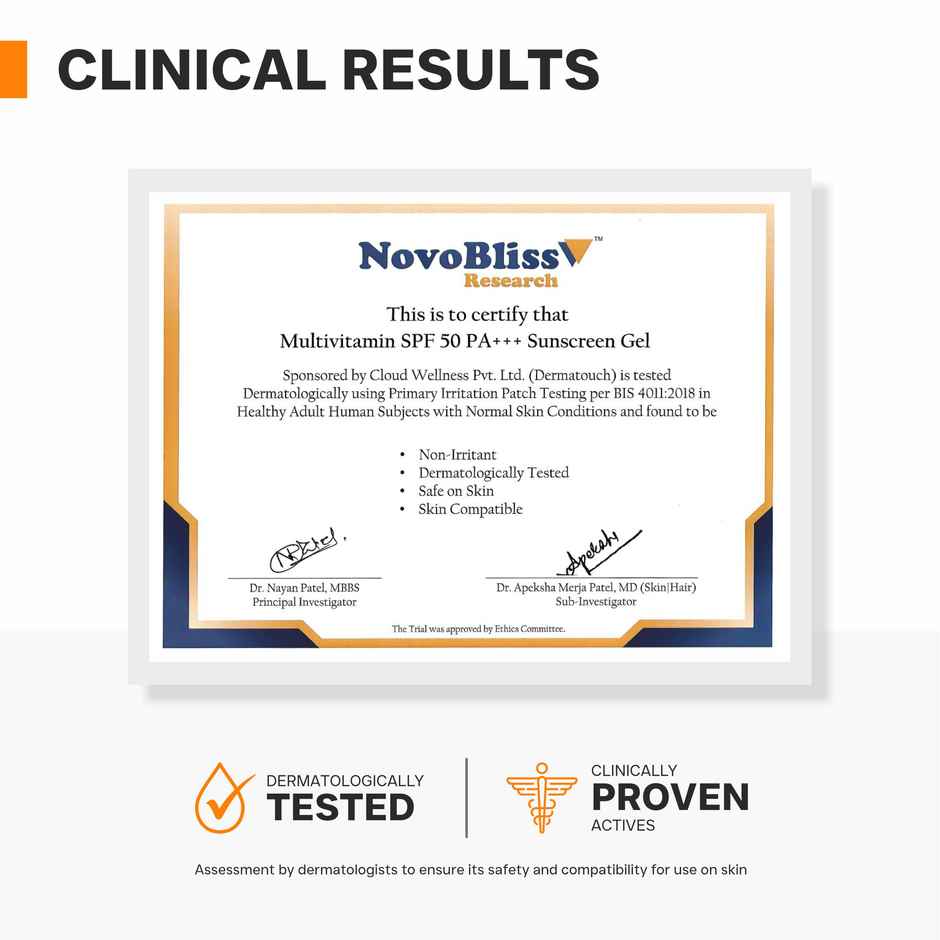 Dermatouch Multivitamin SPF 50 PA+++ Sunscreen Gel UVA-UVB Protection Zero White Cast Unisex