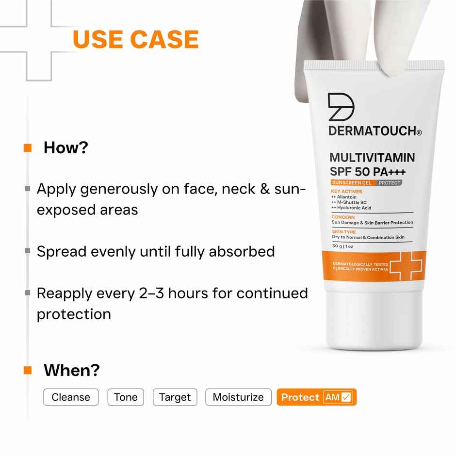 Dermatouch Multivitamin SPF 50 PA+++ Sunscreen Gel UVA-UVB Protection Zero White Cast Unisex