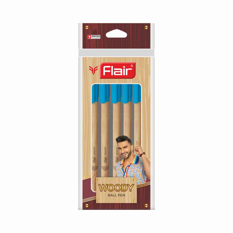 Flair Woody Ball Pen Blue Pack Of 5