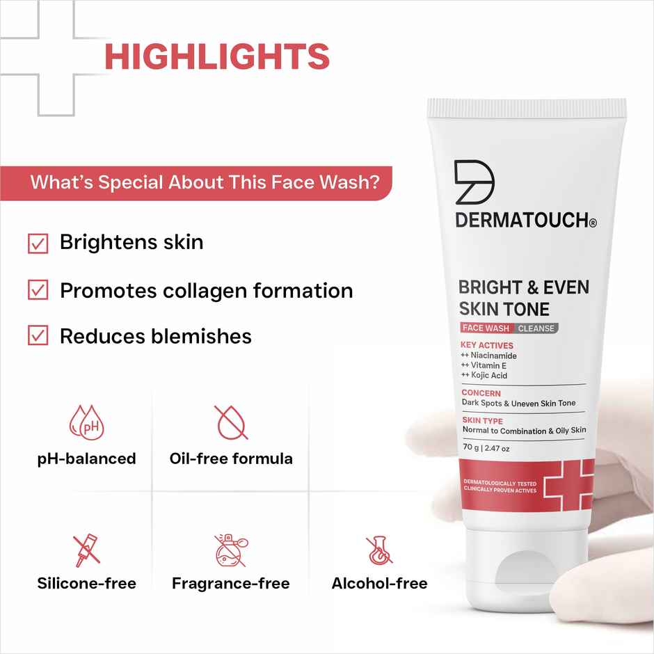 Dermatouch Bright & Even Tone Face Wash With Niacinamide Vitamin E & Kojic Acid Uneven Tone