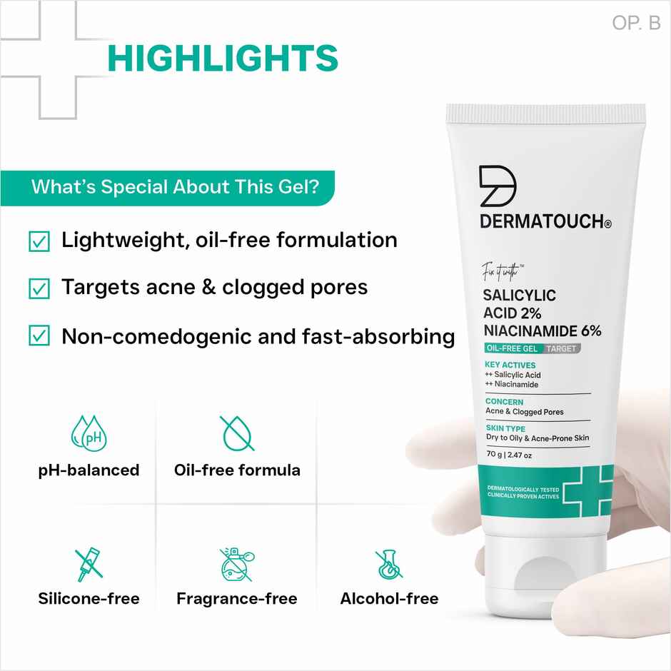 Dermatouch Salicylic Acid 2% Niacinamide 6% Anti-Acne Oil-Free Gel For Active Acne