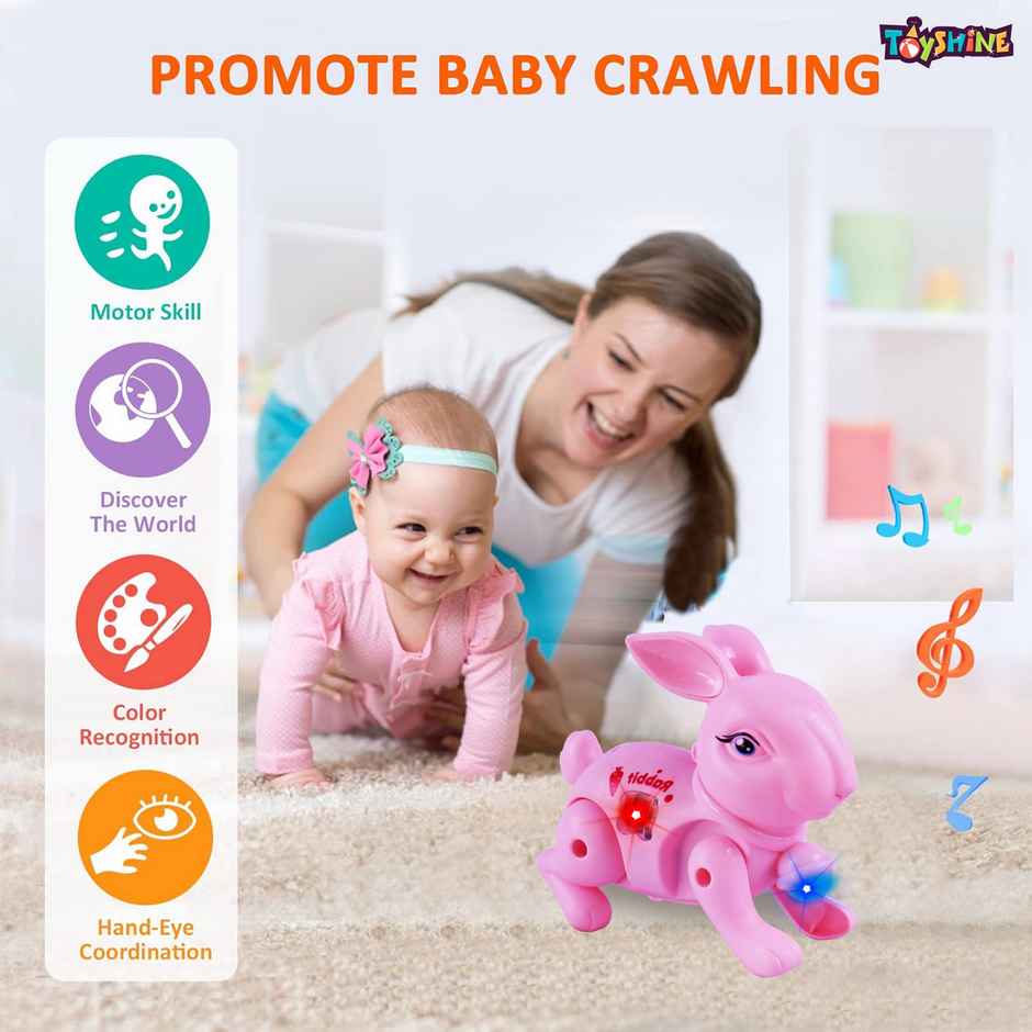 Toyshine Battery Operated Cute Interactive Walking Rabbit With Light & Sound , Pink