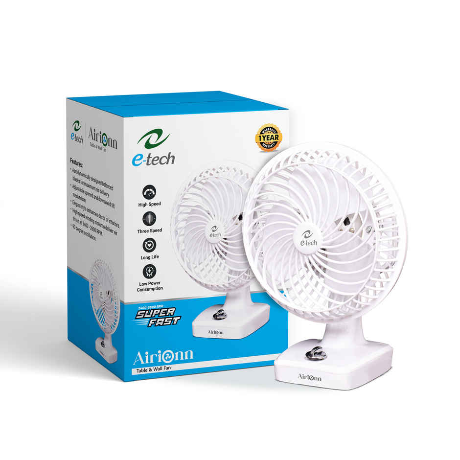 Etech AiriOnn Table and Wall Fan| Sweep 230mm (9) | RPM 2400, 2600 | Wattage 65W | High Speed