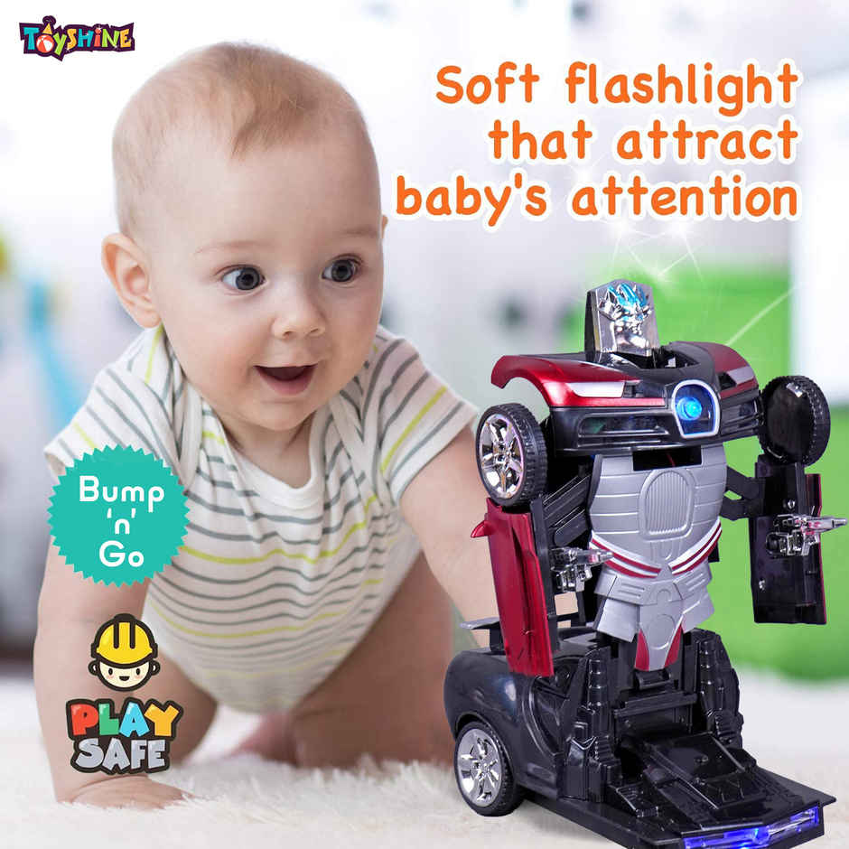 Toyshine Robot to Car Deformation Musical Toy, Battery Operated Robot with Realistic Sound | Red