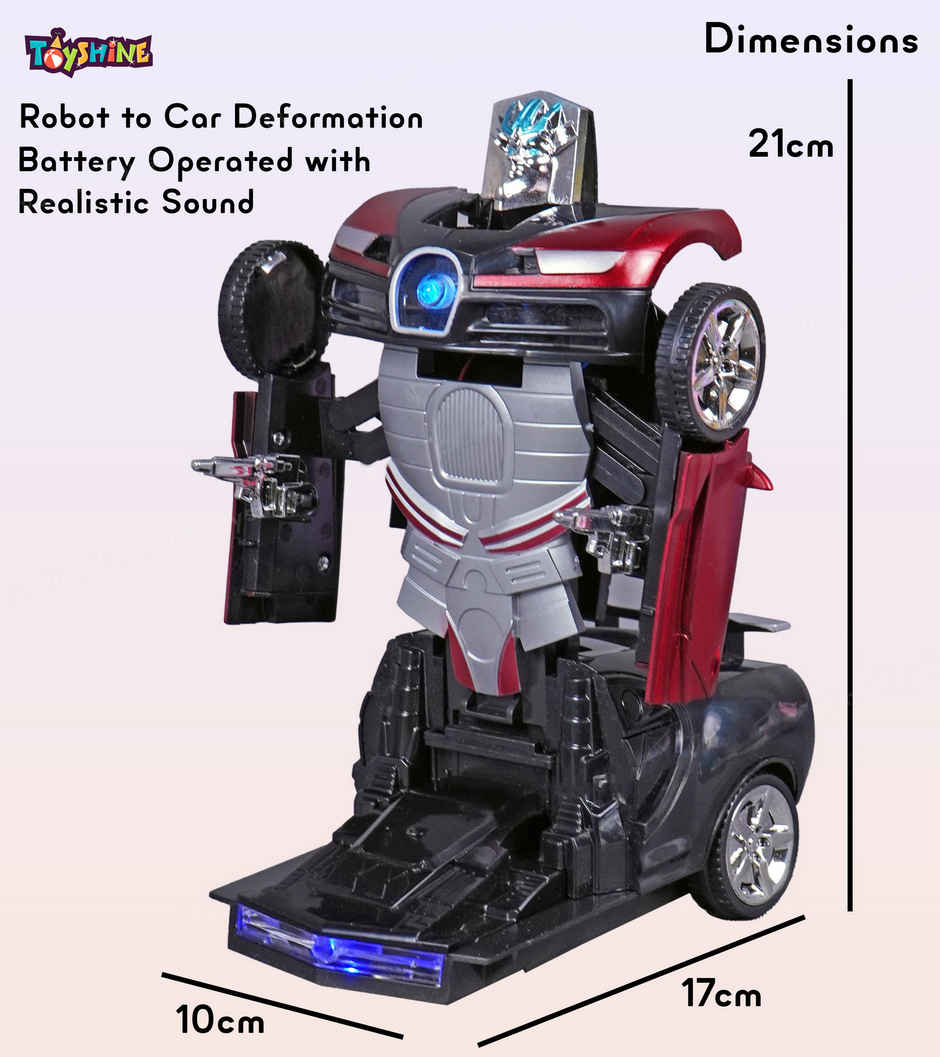 Toyshine Robot to Car Deformation Musical Toy, Battery Operated Robot with Realistic Sound | Red