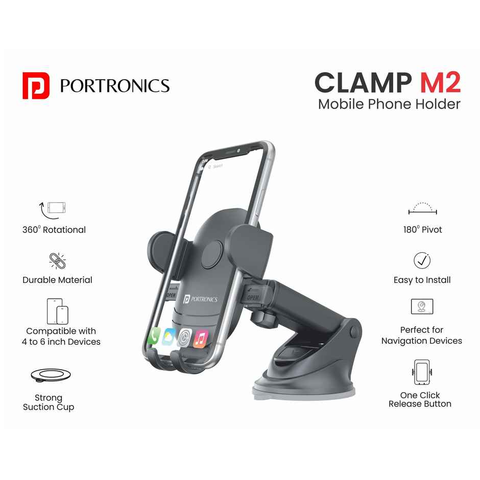 Portronics Clamp M2 Car Mobile Holder - Strong Suction Cup