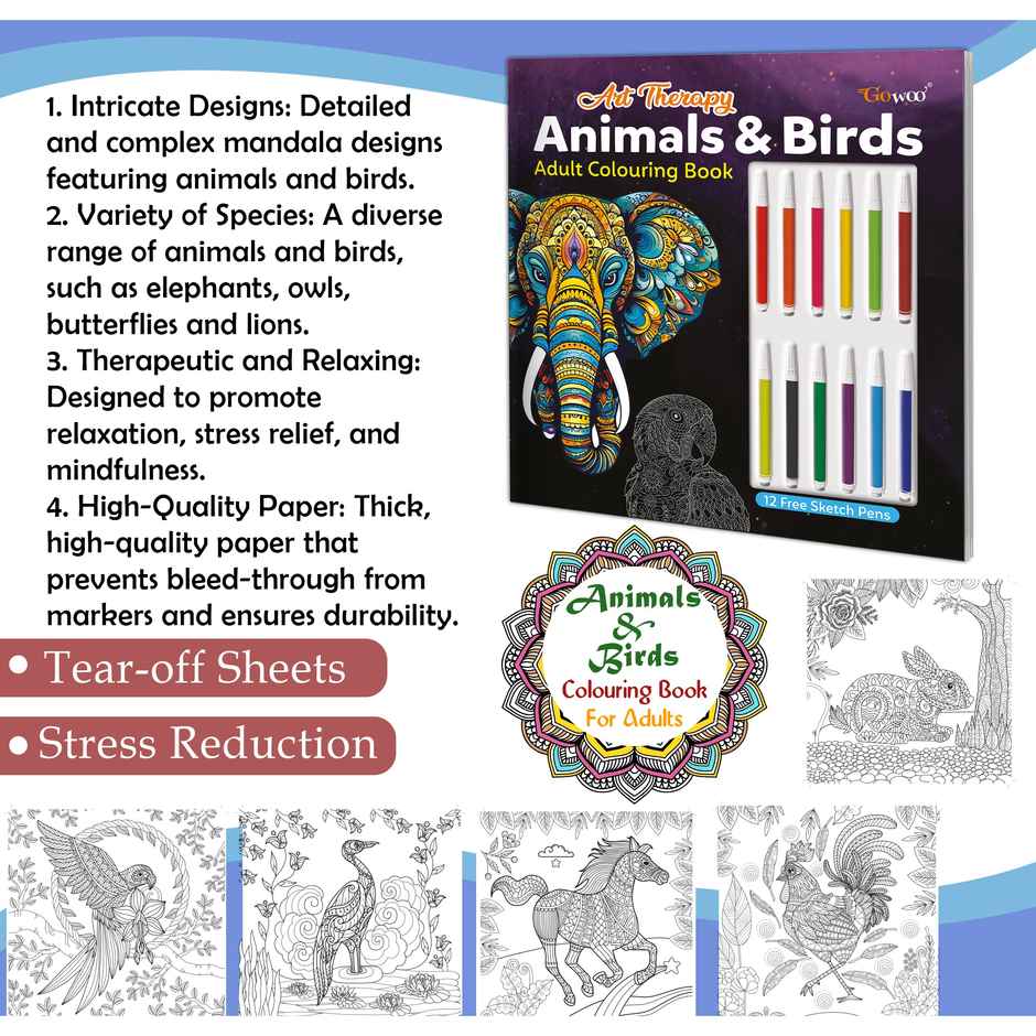 Art Therapy Animals & Birds Adult Colouring Book -colouring Book for Adults | Mindful Coloring Book