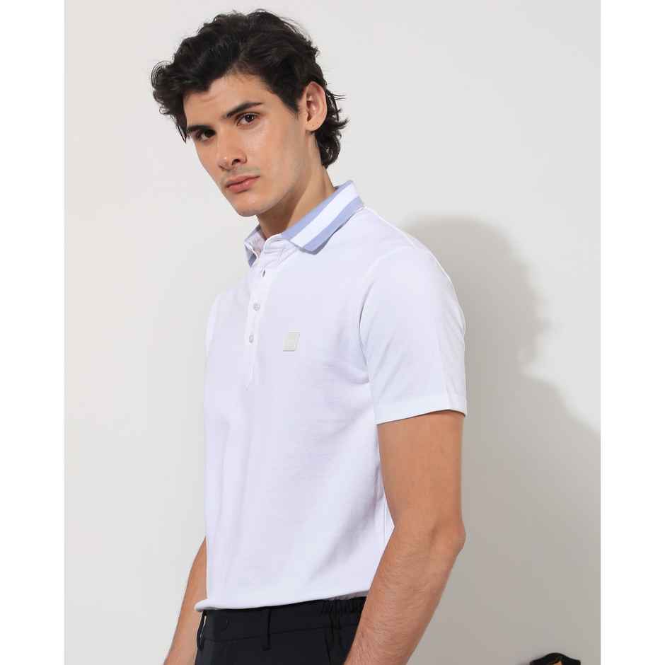 Rare Rabbit Men's Divide Primary Polo T-shirt | White - XL