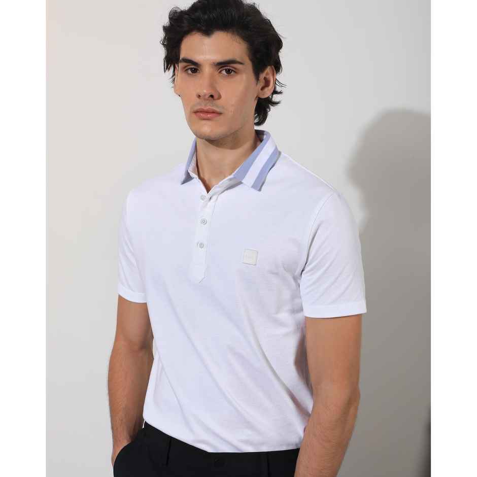 Rare Rabbit Men's Divide Primary Polo T-shirt | White - XL