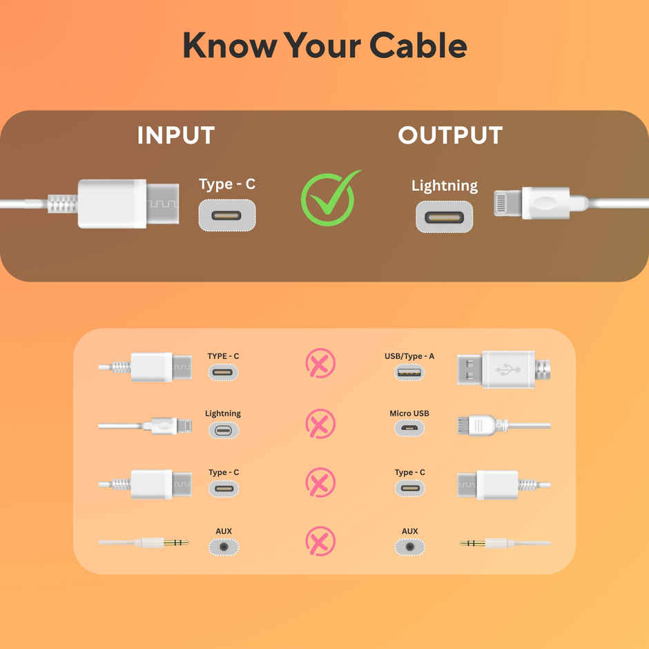 Ambrane ABTL-12T Type C to Lightning 1.2 mtr Cable - 10000+ Bend Lifecycle | PVC-Coated Connector