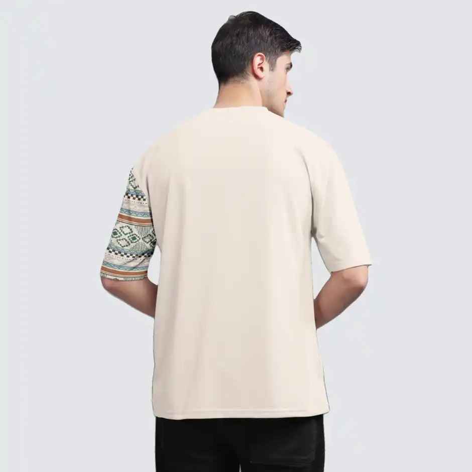 Bullmer Men's Oversized T-shirt Front and Back Printed | Beige | L