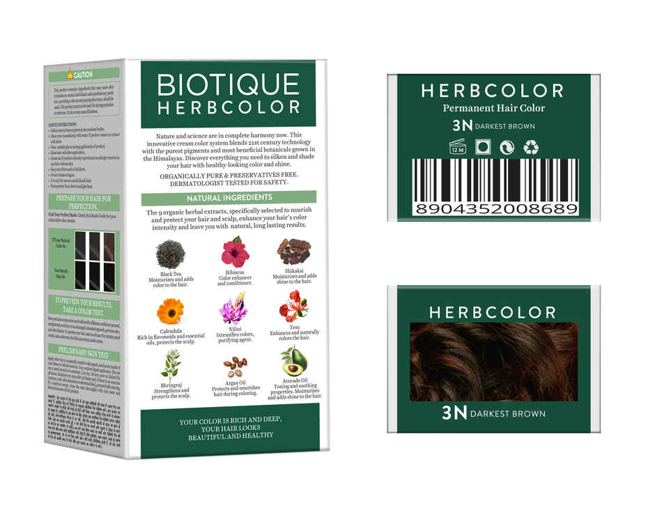 Biotique Herbcolor Darkest Brown | 3N | 30g + 45ml