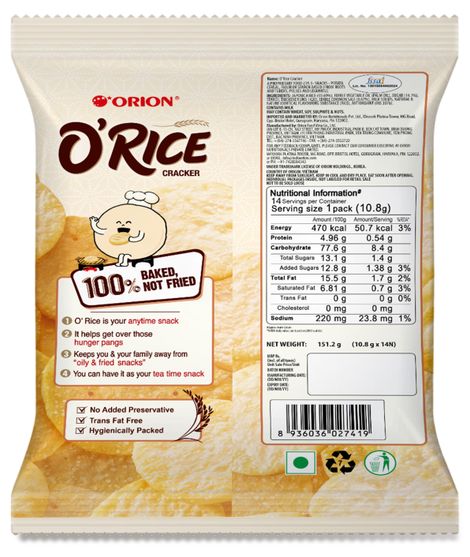 Orion O'Rice Cracker - Baked Korean Snack Plain Flavoured Crackers | Preservative-free and Trans Fat-free