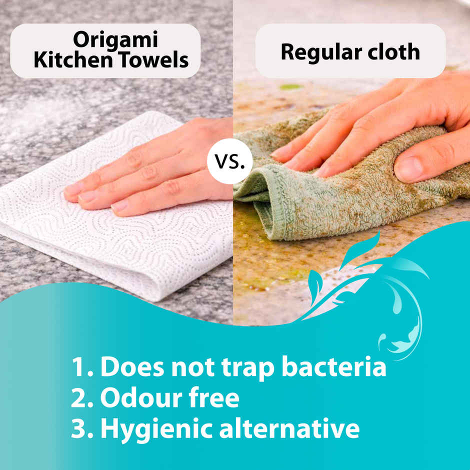 Origami 4 in 1 Kitchen Tissue Roll | 2 ply | 60 Pulls Per Roll | Pack of 4
