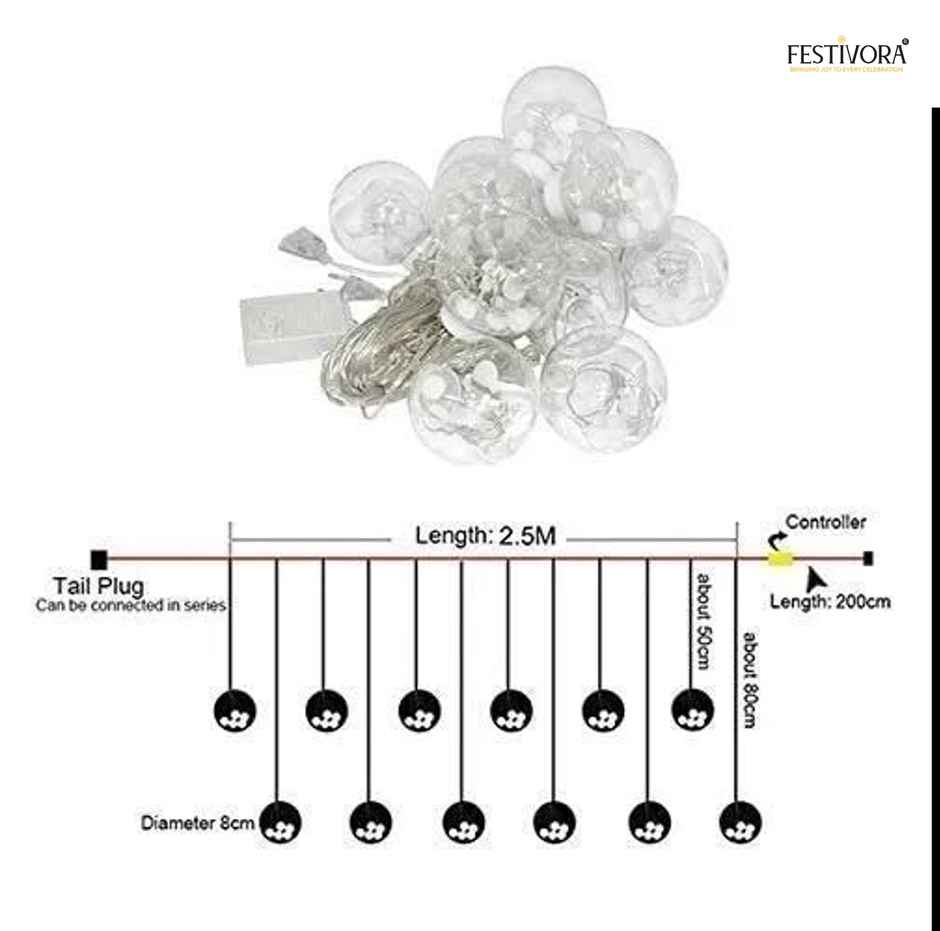 Festivora 12 Wish Ball LED Curtain String Lights - 3m, 138 LEDs Multicolor Decorative Lights