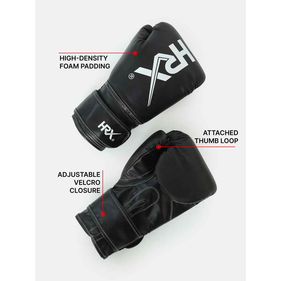 HRX Boxing Gloves 444 PU Leather | 12oz | Black