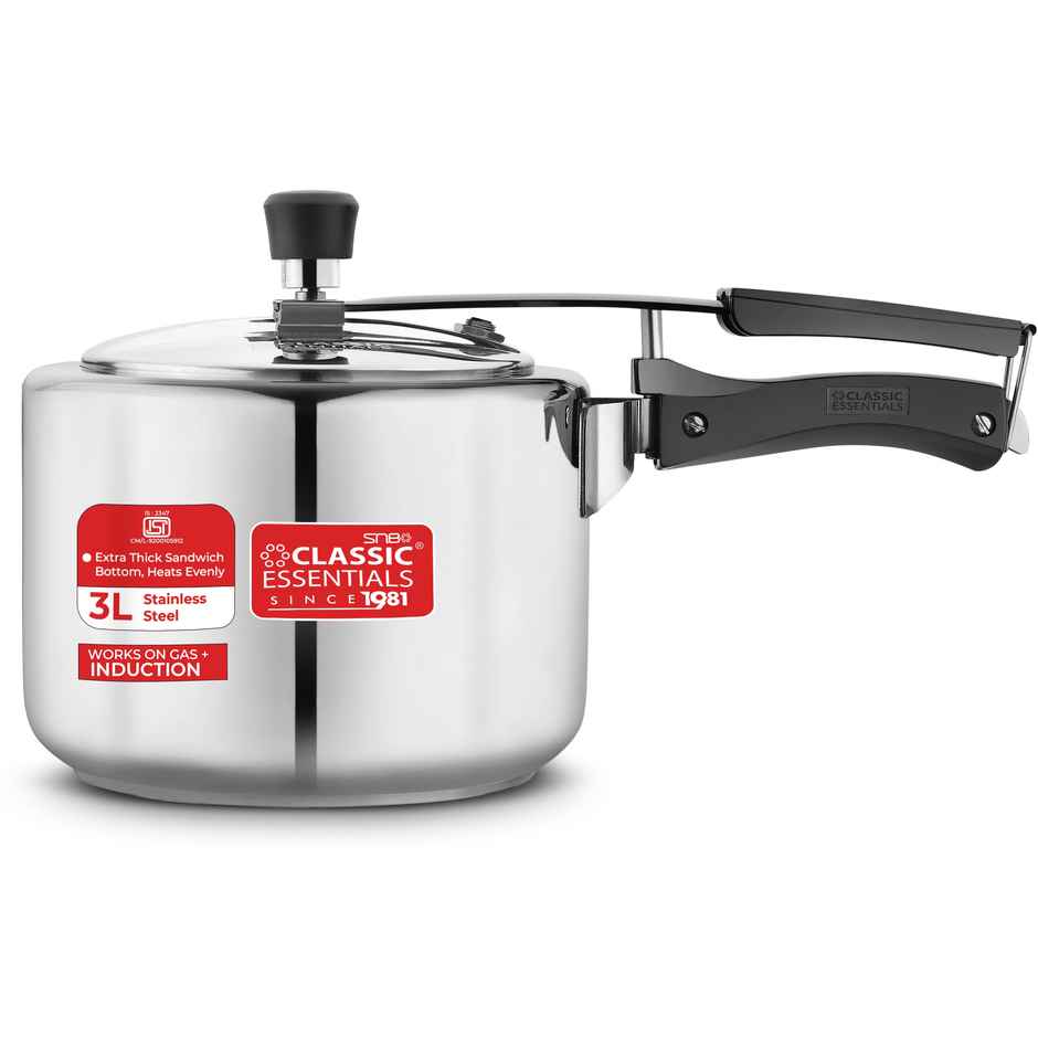 Classic Essentials Prochef Isi Certified 3l Inner Lid Induction Bottom Steel Pressure Cooker