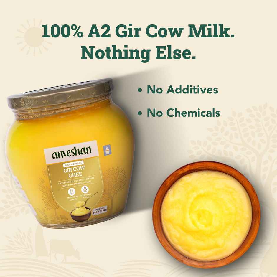 Anveshan A2 Gir Cow Ghee | Traditional Bilona Method | Cultured Curd Based | Immunity Booster