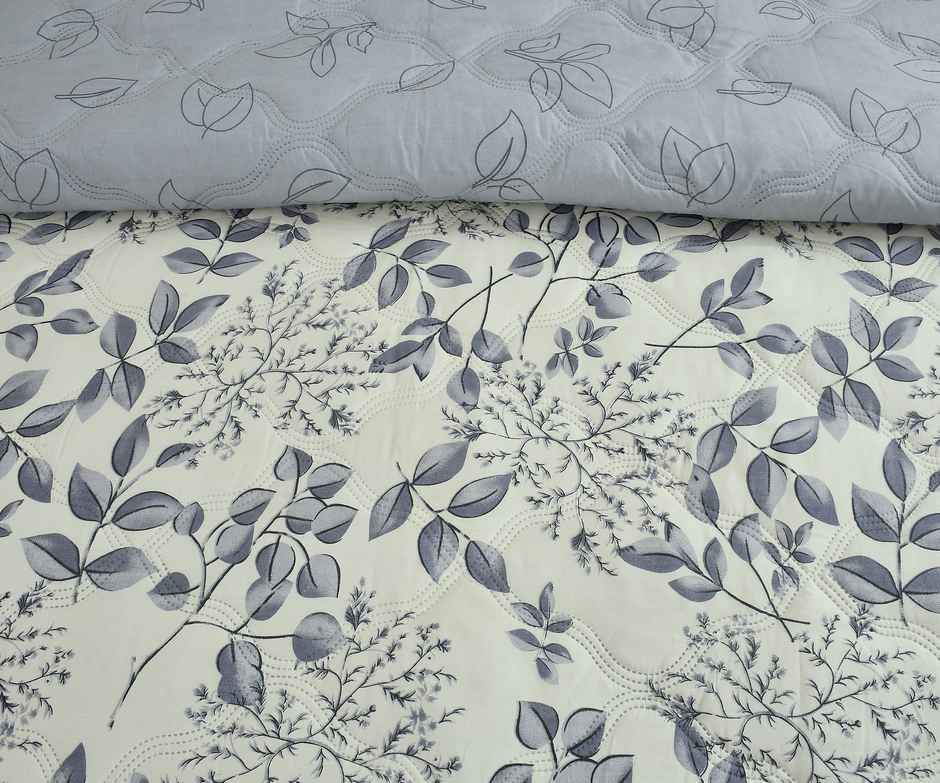 Furnofy Reversible King Size Microfibre Comforter Quilt Duvet | Leafy | Grey | 87 x 87 in