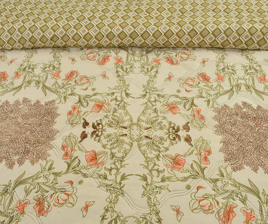 Furnofy Ultrasonic Comforter King Size Lightweight | Microfiber | Beige Floral - 80 x 90 in