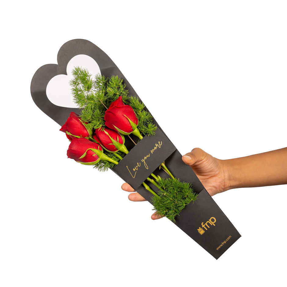 Fnp Magic Of Red Roses In Sleeve(1pc) & Webby Heart Shape Cushion Soft Toys | 30 Cm | Red(1pc) Combo