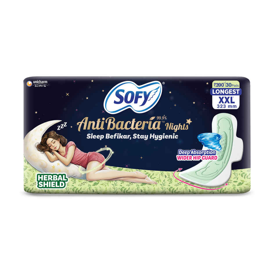 Sofy Women Anti Bacteria Nights Longest XXL - 323mm | 30 pads | Sanitary Pads