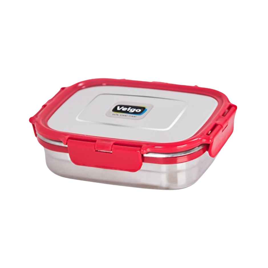 Veigo Large - Stainless Steel Leakproof Lunch Box | 630 ml Compact for Outdoors- Red