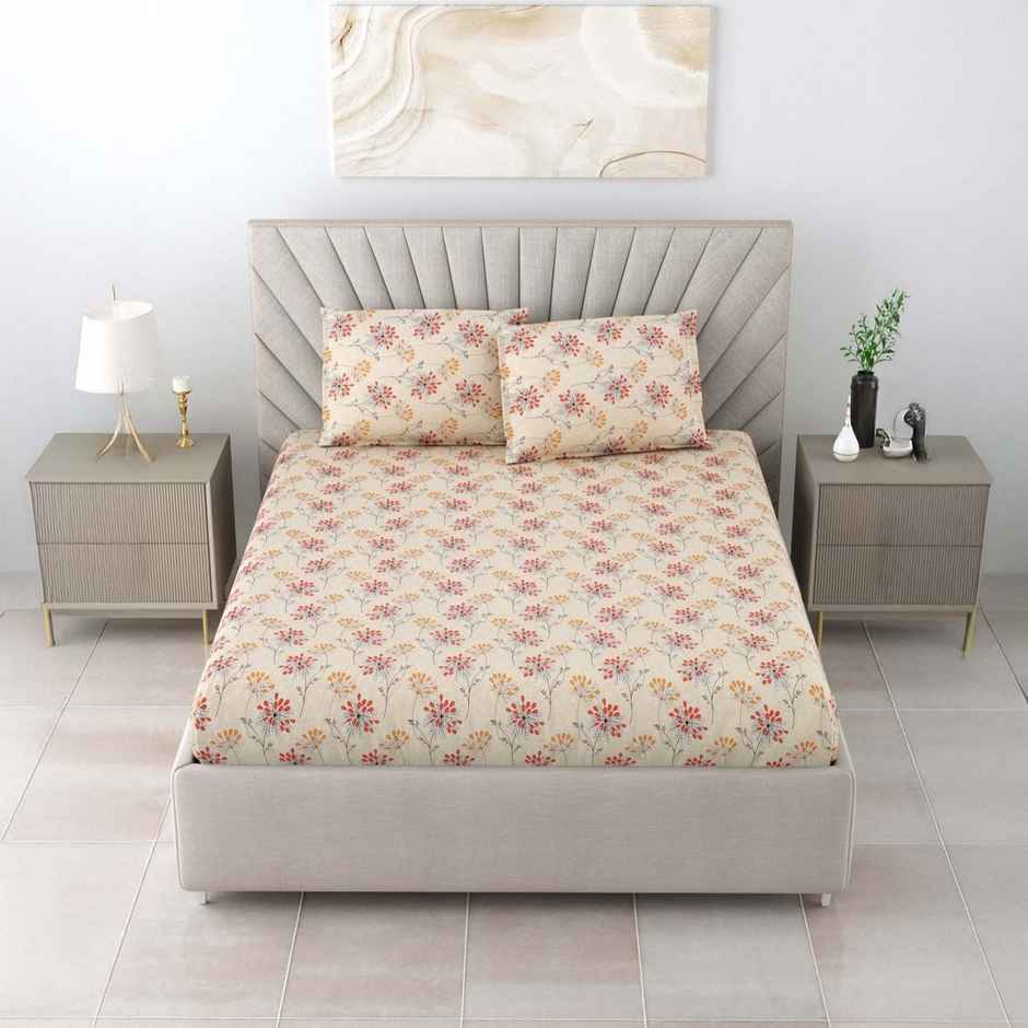 Bombay Dyeing Epigram 120 TC 100% Cotton Mustard & Yellow Double Size Bedsheet-2 Pillow Covers