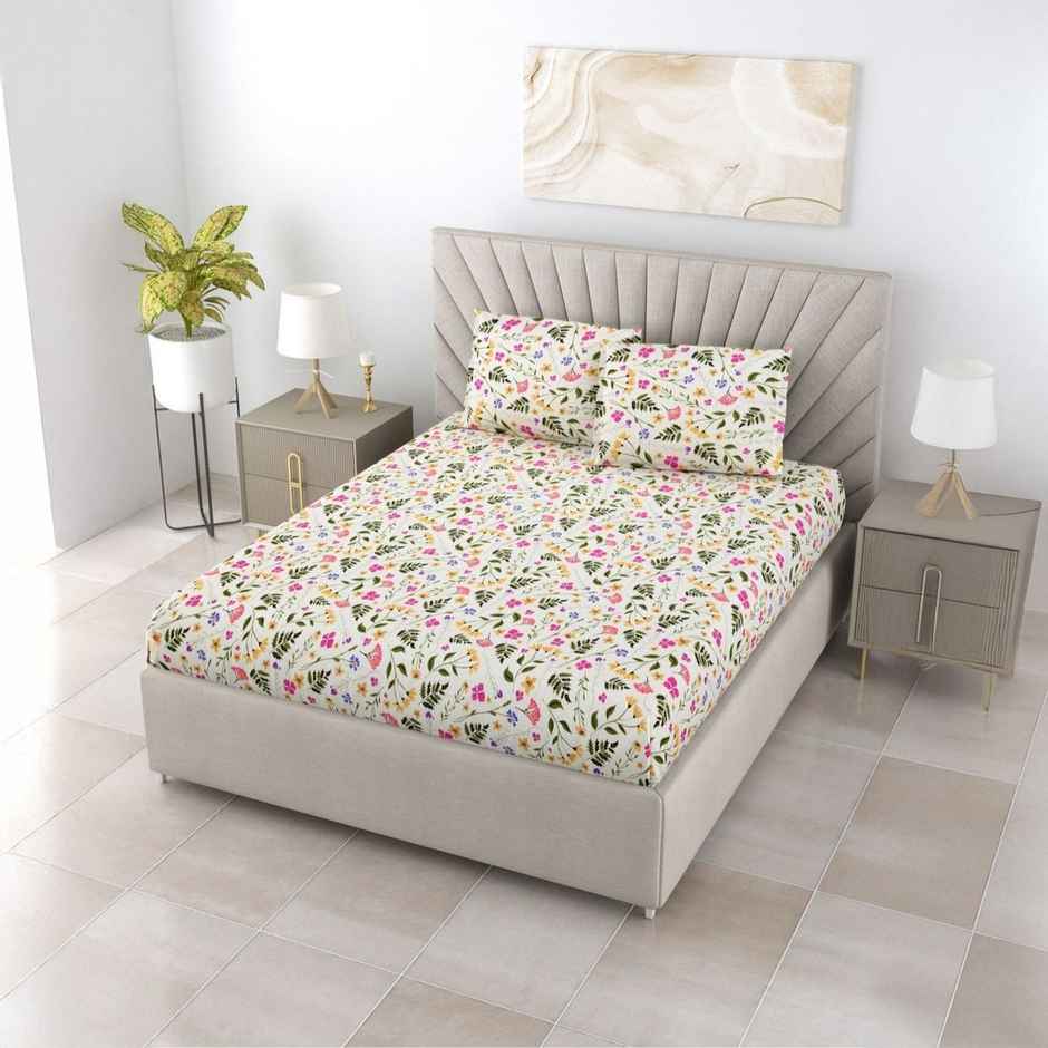 Bombay Dyeing Epigram 120 TC 100% Cotton Olive & Mustard Super King Size Bedsheet-2 Pillow Covers