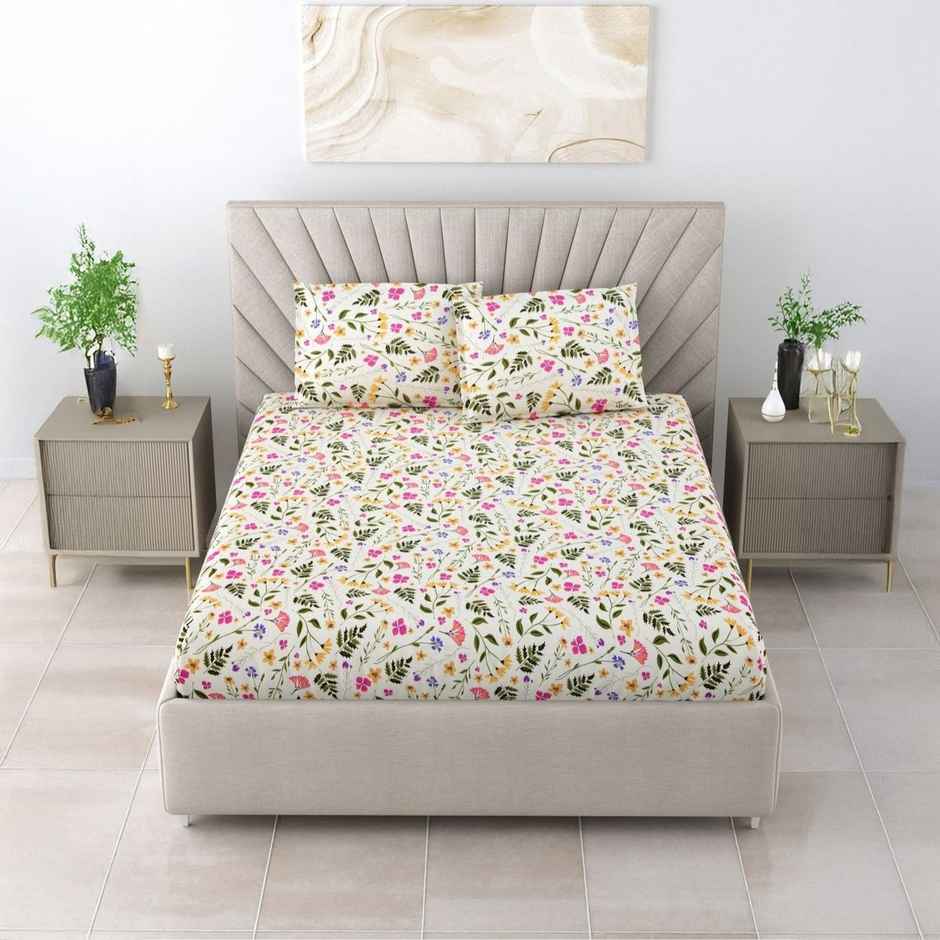 Bombay Dyeing Epigram 120 TC 100% Cotton Olive & Mustard Super King Size Bedsheet-2 Pillow Covers