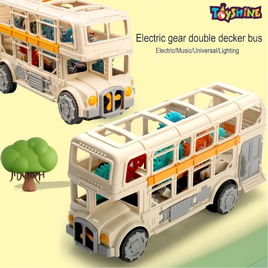 Toyshine Double-Decker Vintage Bus Toy with 360 Degree Rotation | Lights & Music - Ages 3+