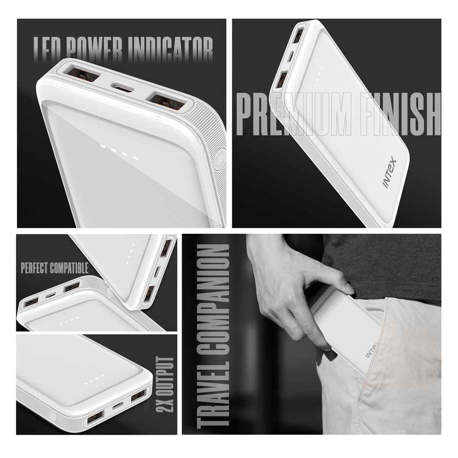 Intex 10000 mAh 22 W Power Bank (White, Lithium Polymer, Fast Charging for Mobile)