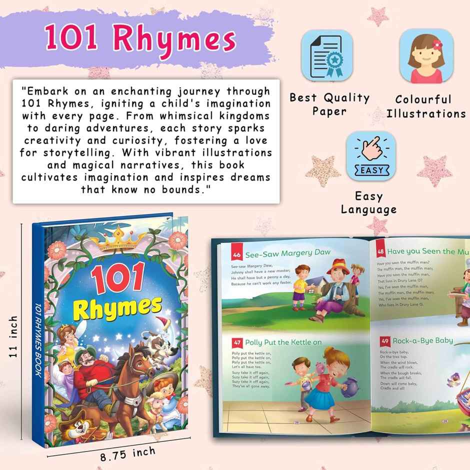 101 Rhymes Book for Kids | Ages 3-12 | Hardbound - Learning Book for Kids, Rhymes for Early Readers
