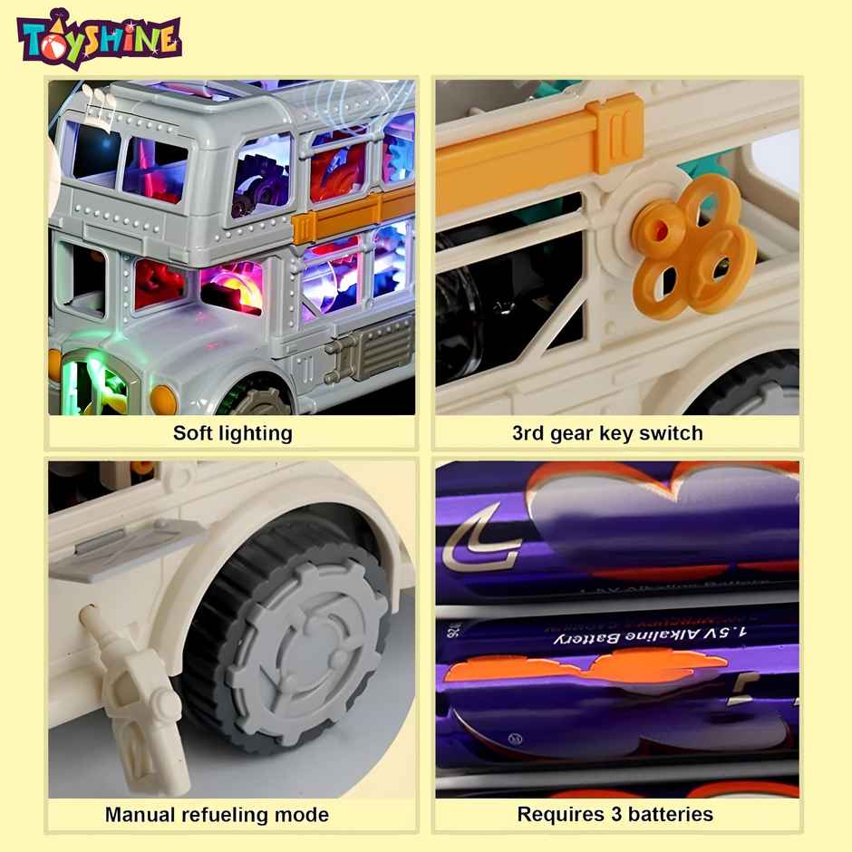 Toyshine Double-Decker Vintage Bus Toy with 360 Degree Rotation | Lights & Music - Ages 3+