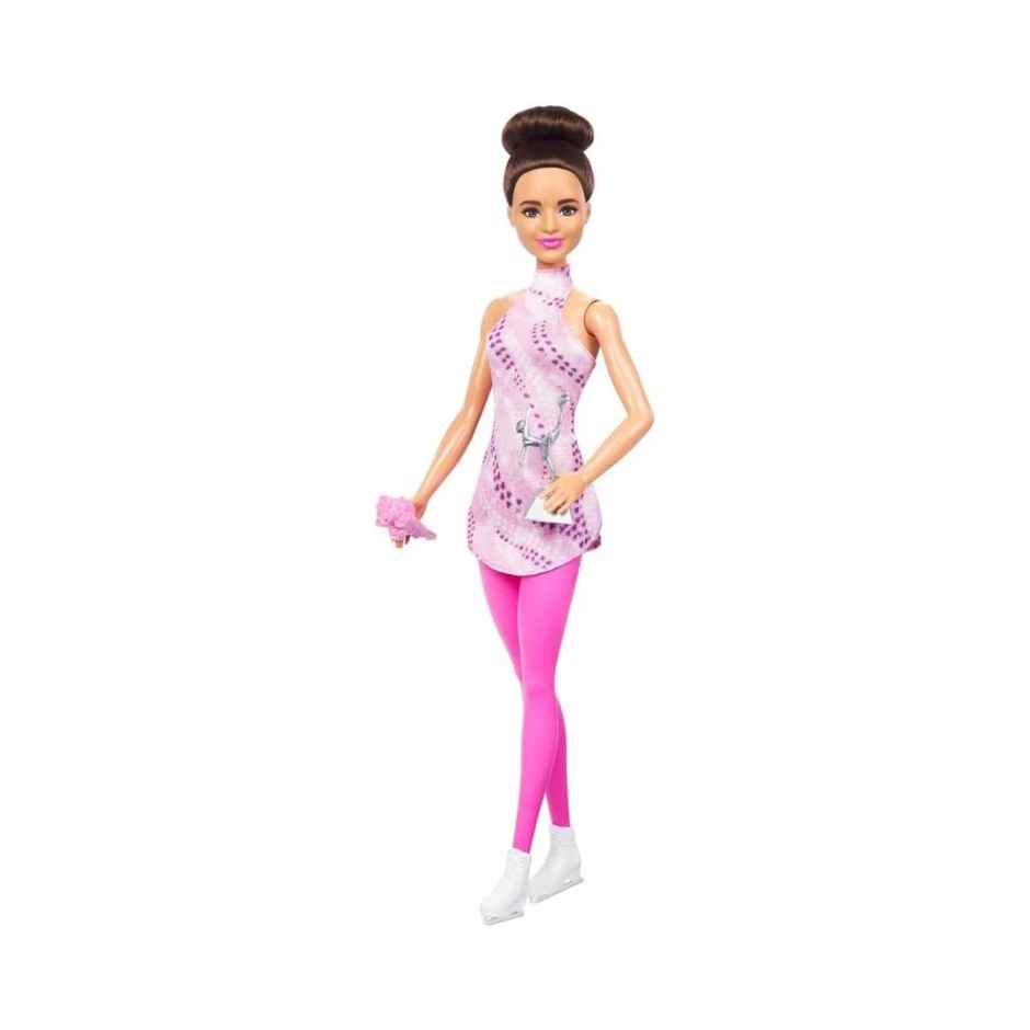 Mattel Barbie Careers Fashion Doll, Brunette in Removable Pink Skate Outfit with Ice Skates & Trophy