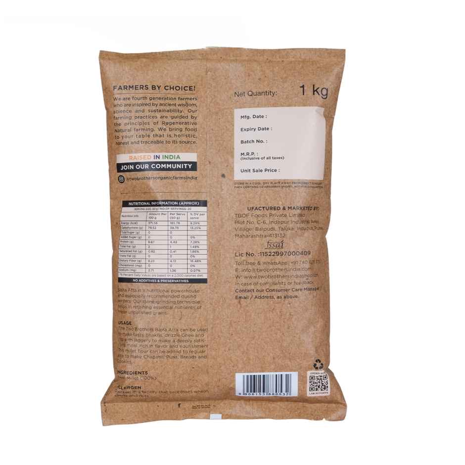 Two Brothers Bajra Flour, Stoneground, Pearl Millet Atta