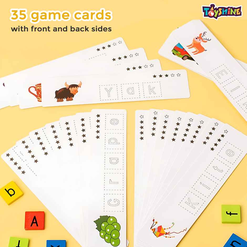 Toyshine Wooden Puzzle Spelling Game With Flash Cards | For Kids of Age 2 and Above