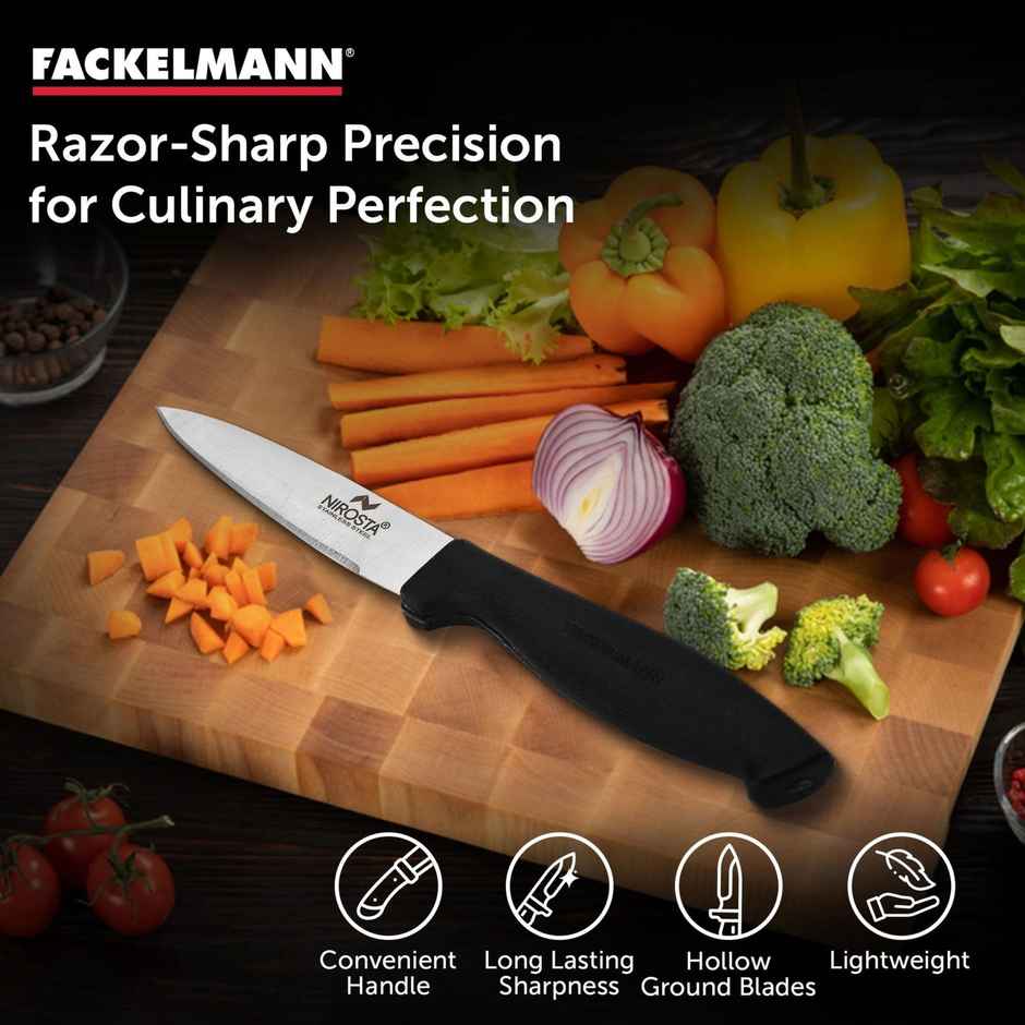 Fackelmann Nirosta Alpha Stainless Steel Vegetable Knife | Black & Silver | Ergonomic Handle