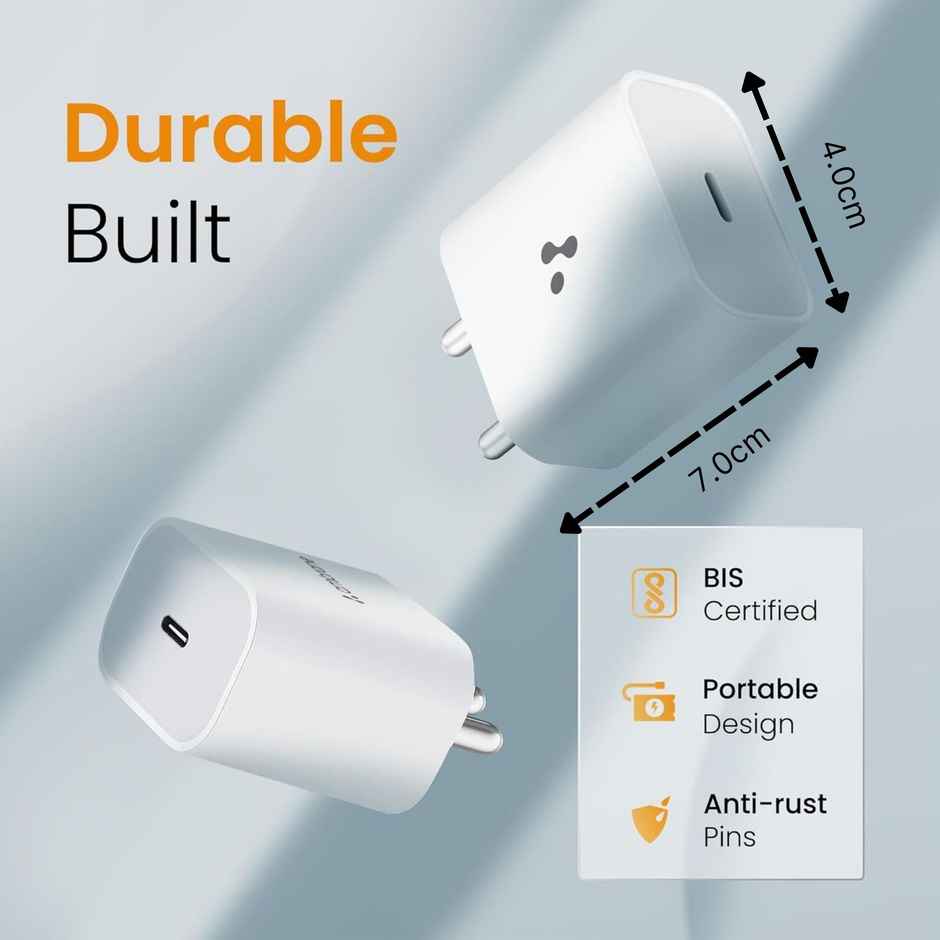 Ambrane 25W Type C Mobile Adapter, Fast Pps Type C Charging For Android & Ios (Charge 25, White)