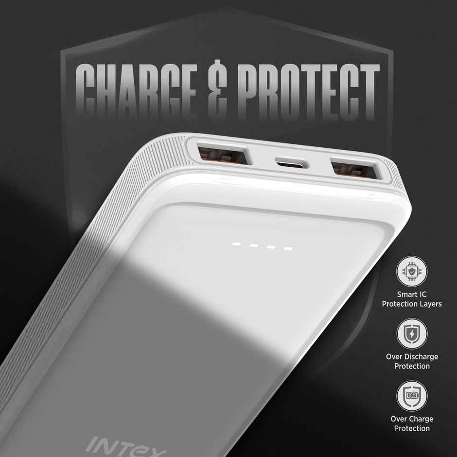 Intex 10000 mAh 22 W Power Bank (White, Lithium Polymer, Fast Charging for Mobile)